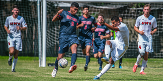 Men's soccer team in action