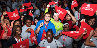 Students pose for group photo at Jaguar Days event