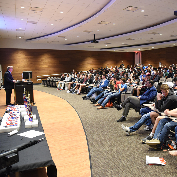 University North auditorium with students