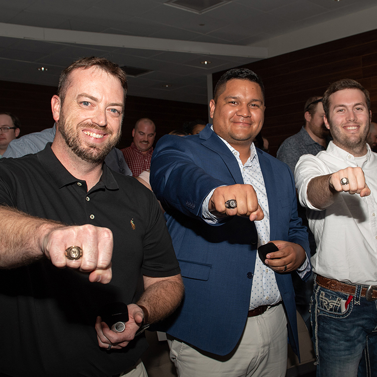 UHV students showing their class ring and the ringing ceremony