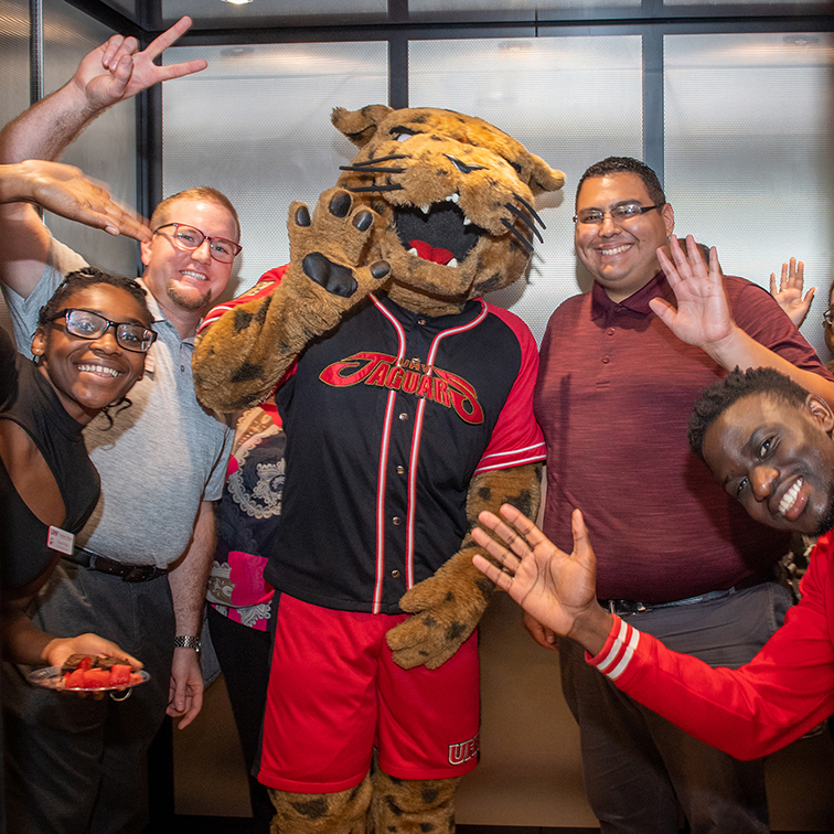 UHV students posing with jaX